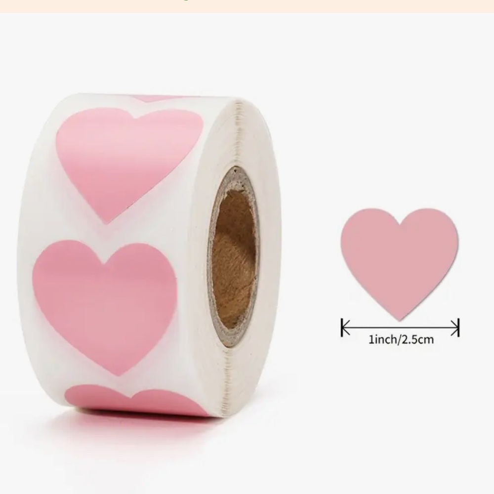 Heart-Shaped Pink Self-Adhesive Stickers, Roll of 500pcs